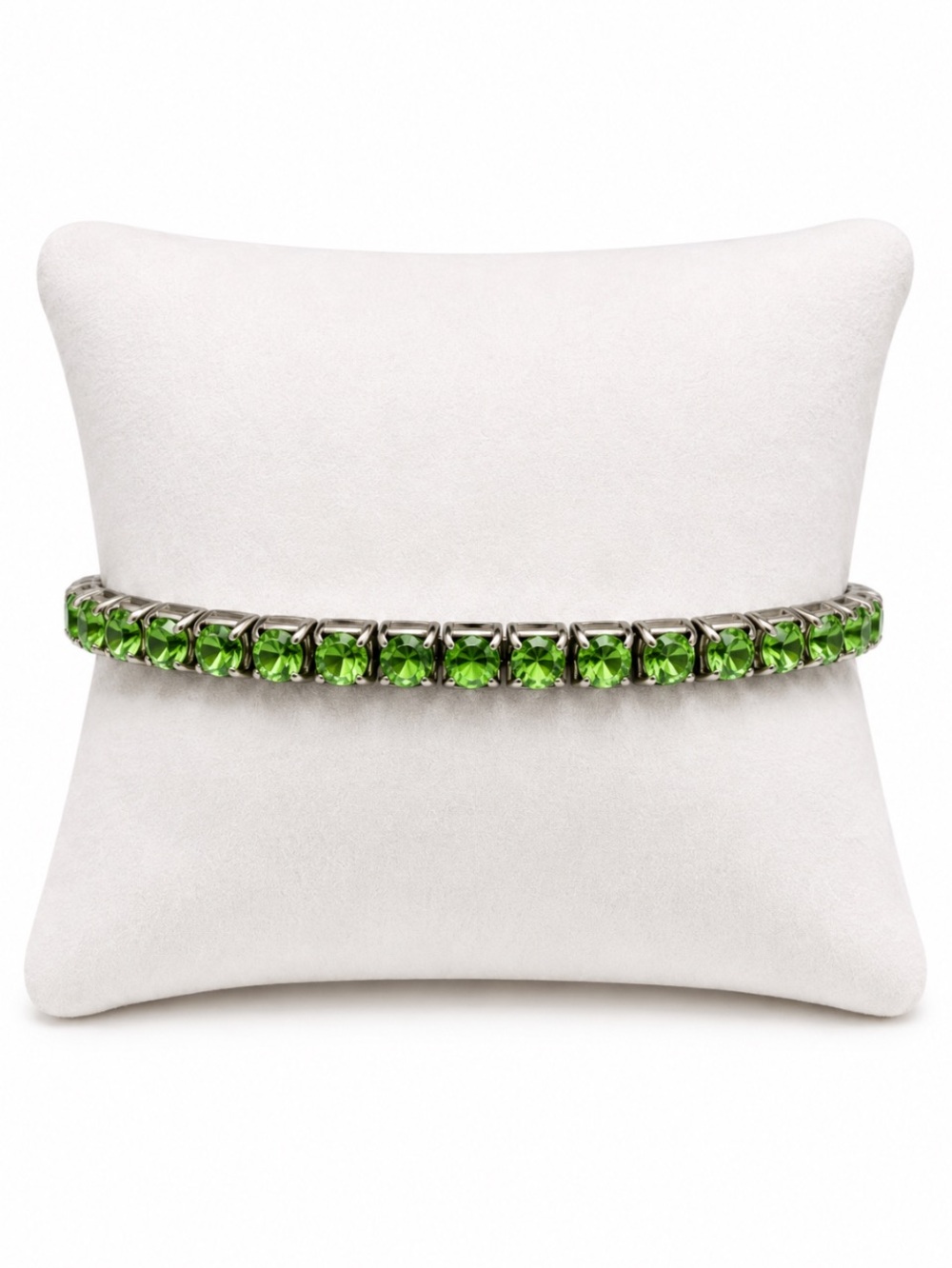 Emerald Green Crystal Tennis Bracelet – Silver-Tone Sparkling Stretch Bracelet